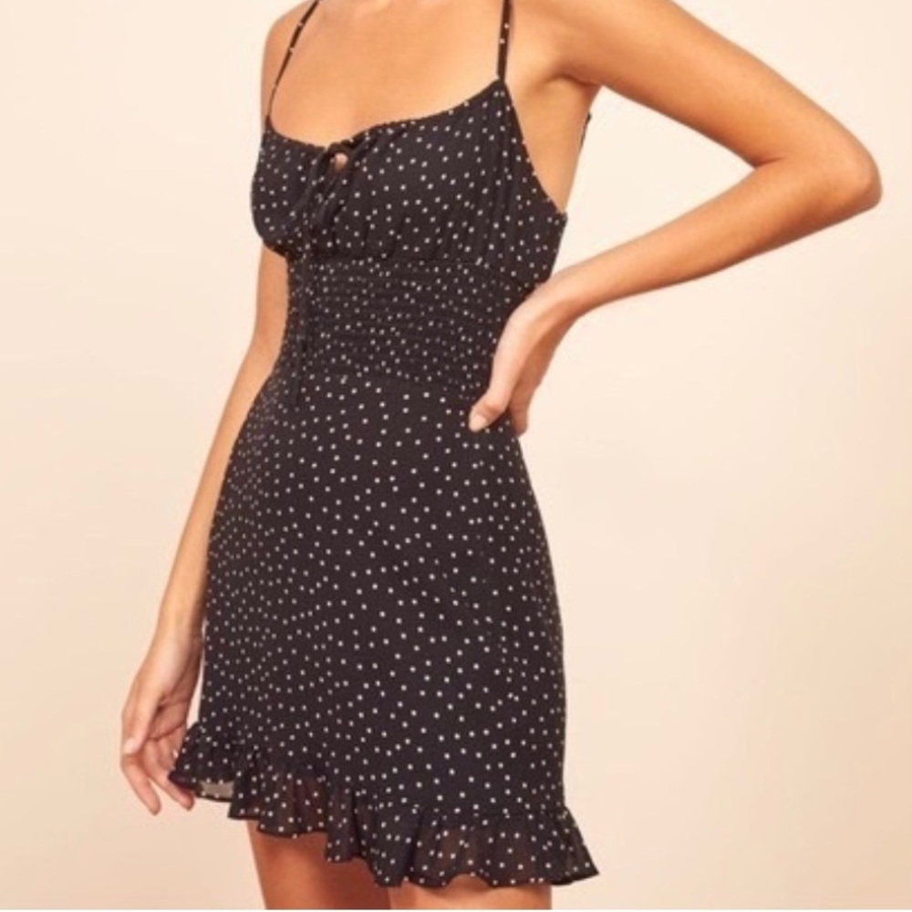 Reformation polka dot mini dress